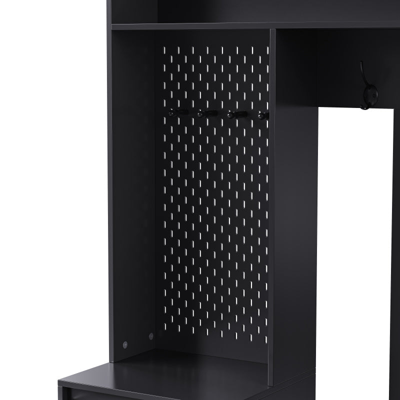 Garderoben-set, Wandgarderobe, Flurgarderobe Set mit Schuhbank, Schwarz,100 Lx35Bx180H cm