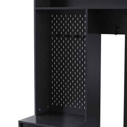 Garderoben-set, Wandgarderobe, Flurgarderobe Set mit Schuhbank, Schwarz,100 Lx35Bx180H cm