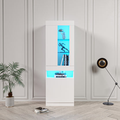 Schwarze LED-Vitrine mit 2 Glastüren - Standvitrine inkl. Beleuchtung, Freistehender Schrank für Wohnzimmer, Buffetschrank & Sammlervitrine, Weiß