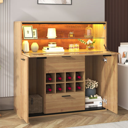 Sideboard, Eleganter Weinschrank mit Doppeltüren, Glasregal und Weinhalterung - Perfekte Aufbewahrung in einem stilvollen Sideboard