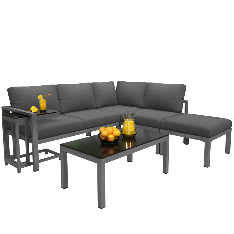 Garten Loungesessel Set, Eckloungesessel, Gartenmöbel für 4-5 Personen, mit Beistell- und Couchtisch, wetterfeste Loungemöbel, grau, 5er Set, inkl. aller Kissen(preview sku:HW24018AAS)