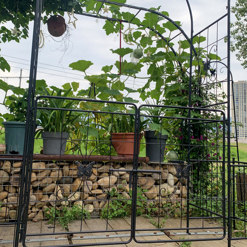 Gartenbogen Arbor Trellis für Kletterpflanzen mit Tor, langlebige Metall Gartenbogen Outdoor Hochzeitsbogen, für Hochzeitszeremonie Party Pflanze Klettern Rose Reben Rasen Innenhof Schwarz, 7,15 Fuß