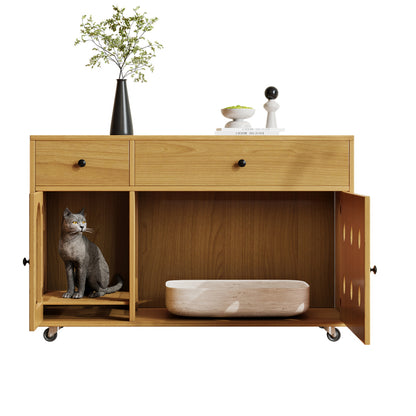 Katzenschrank/Katzenhaus mit abnehmbare Sandablassplatte, geruchsisoliert, ohne Katzenklo, 100×45×66 cm (Naturholzfarbe, Gelbmaplefarbe)