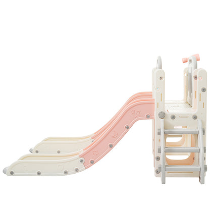 Kinderspielplatz-Set 8-in-1, Freistehendes Meerestier-Motiv-Set mit Rutsche, Bogentunnel, Basketballkorb und Teleskop, Doppelte Rutschen für Kleinkinder, Klettergerüst für Kinder