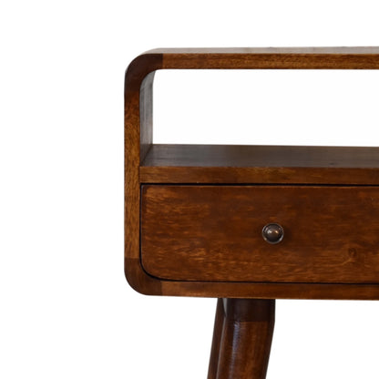 Mini-Konsolentisch aus massivem Mangoholz – Kastanienbraun, 2 Schubladen & offenes Fach, Handgefertigt, PSK-System, 60x30x90 cm