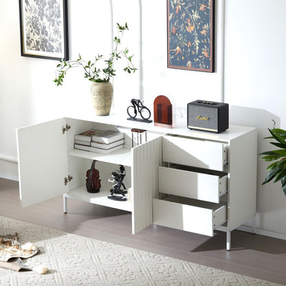1.5m weißes modernes minimalistisches Sideboard, Aufbewahrungsschrank, Wellenmuster-Design, verstellbare Einlegeböden, 3 Schubladen, geeignet für Küche, Wohnzimmer, Korridor und andere Multi-Szene