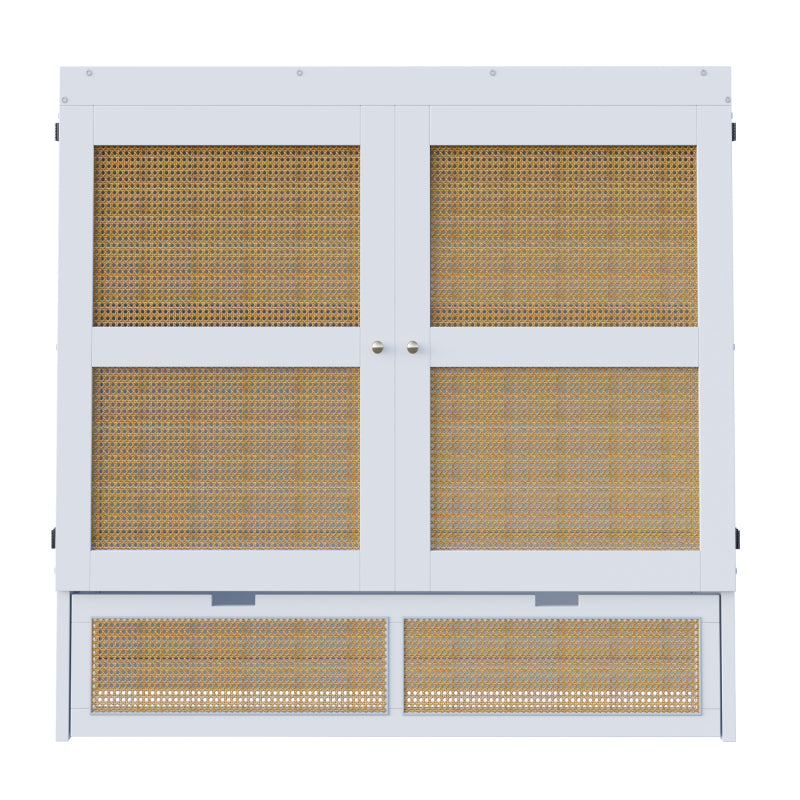 Schrankbett 140 x 200 cm, Wandbett mit Lattenrost,  Weiß