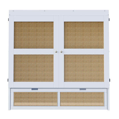 Schrankbett 140 x 200 cm, Wandbett mit Lattenrost,  Weiß