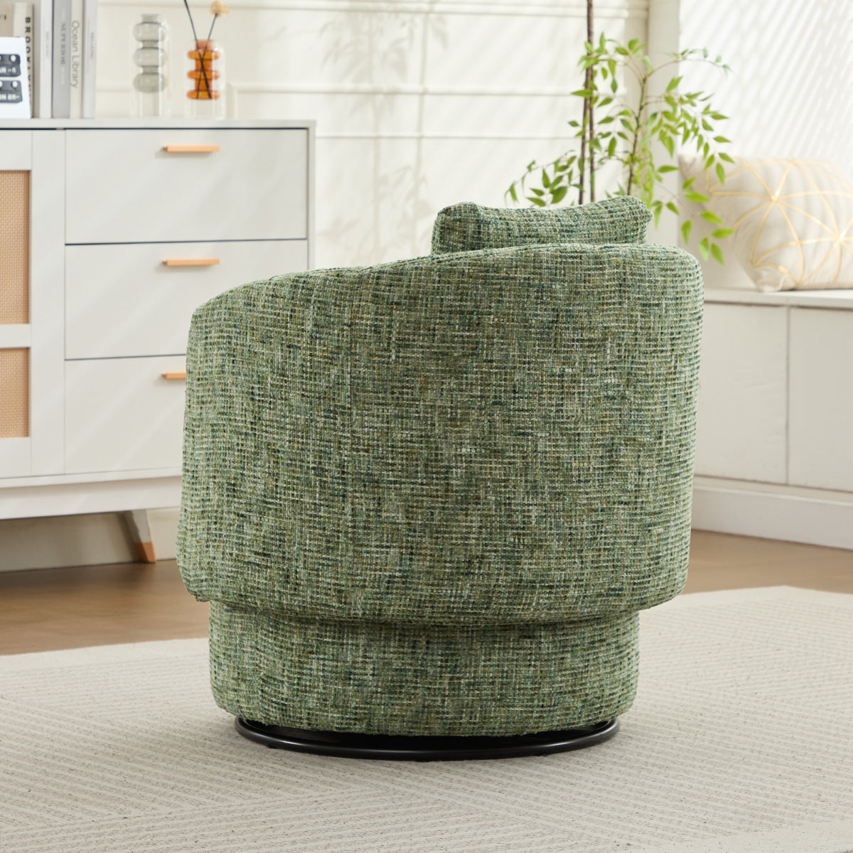 360° Drehsessel Chenille (Grün) – Modern, Rund & Bequem für Leseecke, Wohnzimmer