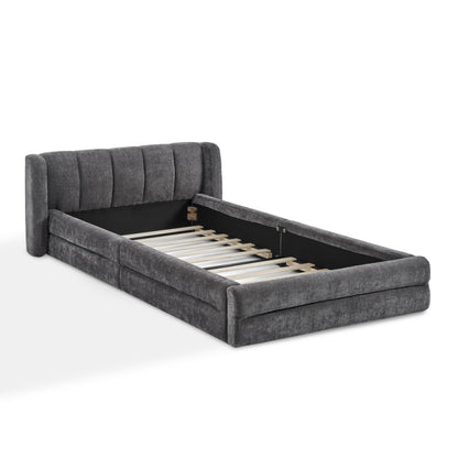 Einzelbett 90x200 cm, hautfreundlicher Chenille Stoff, komfortables Rückenlehne, auch als Kinderbett geeignet, Dark Gray (ohne Matratze)