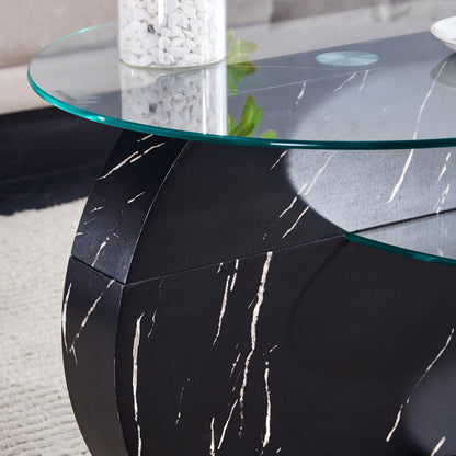 Moderner minimalistischer gehärteter Glas-Couchtisch, mehrschichtiges Design, mit schwarzen Textur-Aufklebern