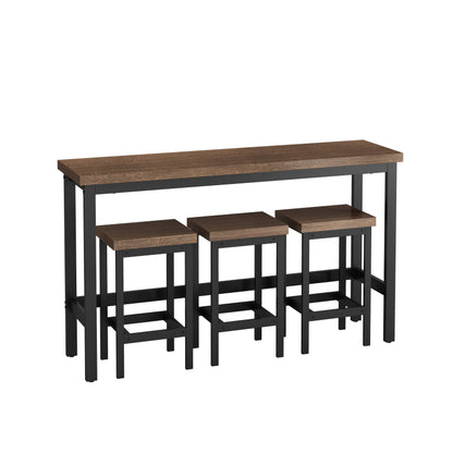 148CM Modern Design Kitchen Dining Table,Pub Table,Long Dining Table Set with 3 Stools;148CM Modernes Design Küche Esstisch,Kneipentisch,Langer Esstisch Set mit 3 Hockern,Einfache Montage,Dunkelbraun