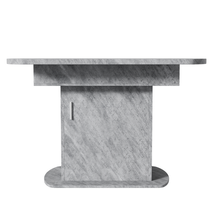 Ausziehbarer ovaler Esstisch, L110/130*W70*H75cm, Betonoptik+silberner Griff
