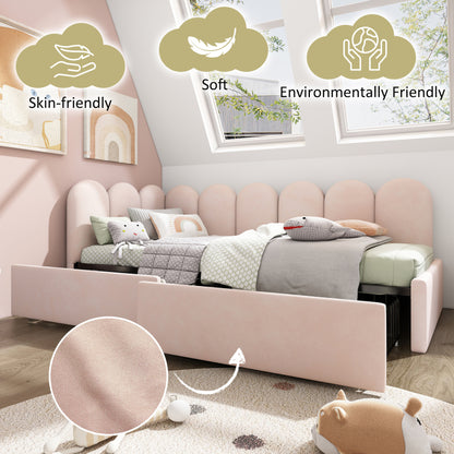 Polsterbett Einzelbett mit Schubladen Stauraumbett Samt Daybett Tagesbett Schlafsofa 90x190cm mit Lattenrost Jugendbett und Erwachsene Kinderbett,Rosa(Ohne Matratze)
