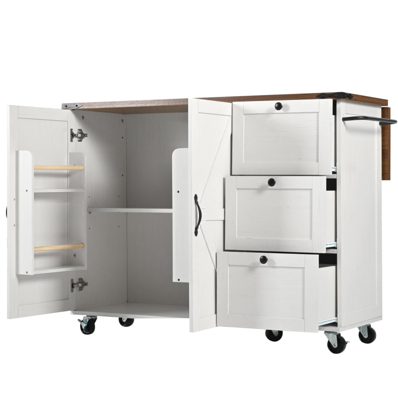 Kücheninsel, Servierwagen mit ausziehbarer Arbeitsplatte, Küchenschrank,Küchentrolley,Speisewagen mit Holzmaserung, Speisewagen mit zwei Türen und drei Schubladen