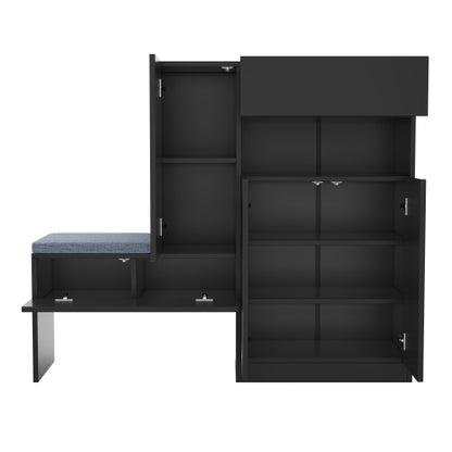 Schuhschrank mit Sitzbank 130 cm Schwarz, Schuhkommode mit Rillendekor