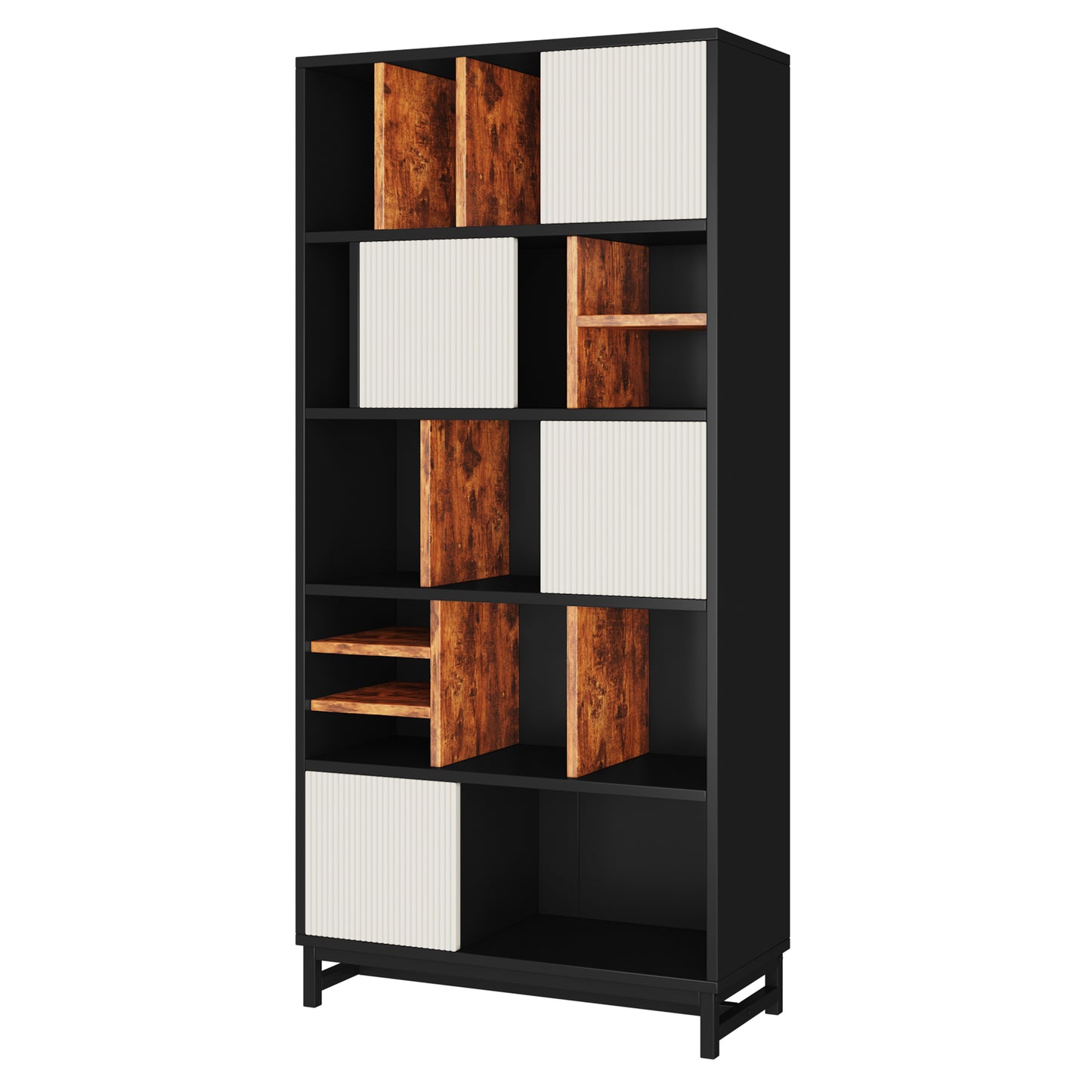 Bücherregal mit 5 Fachböden, Höhe 165 cm, Breite 80 cm, mit Fachböden, Farben schwarz, weiß und braun