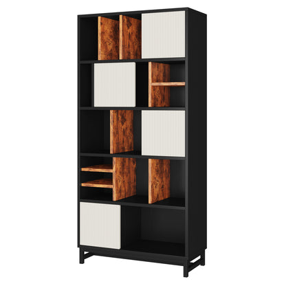 Bücherregal mit 5 Fachböden, Höhe 165 cm, Breite 80 cm, mit Fachböden, Farben schwarz, weiß und braun