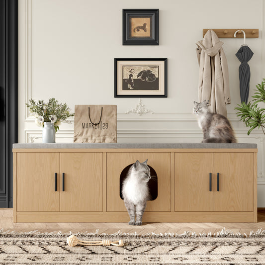 Versteckter Katzenschrank - Integrierter Kratzbaum und Belüftung, Tiermöbel für Flur und Eingangsbereich, 140 x 40 x 45,5 cm