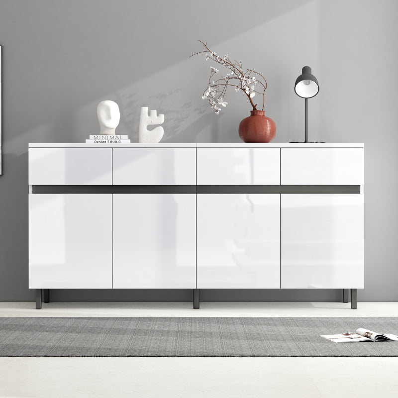 Hochglanz Sideboard, Kommoden,Highboard, Schubladenkommoden mit 4 Schubladen2 Türen und höhenverstellbaren Regalböden, weiß