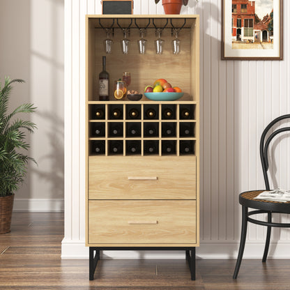 Sideboard, Stilvoller Weinschrank mit zwei Schubladen, 18 Fächern und Gläserhalterung – Mattschwarze Metallfüße – Perfekt für Weinliebhaber
