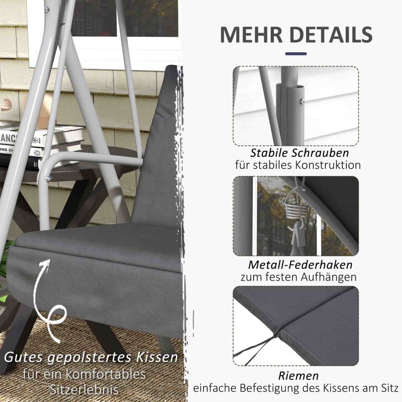 Hollywoodschaukel 2-Sitzer Schaukelbank mit Baldachin, Tasche, Gartenschaukel mit Tablett, bis 180 kg Belastbar, für Garten, Balkon, Schwarz