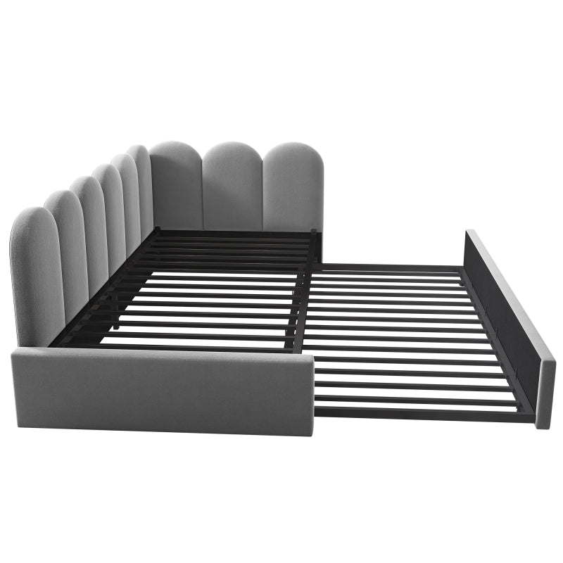 Polsterbett Daybett 90x200cm,Tagesbett Schlafsofa Kinderbett mit Ausziehbett 90x190cm und Lattenrost, Samt, Grau, ohne Matratze