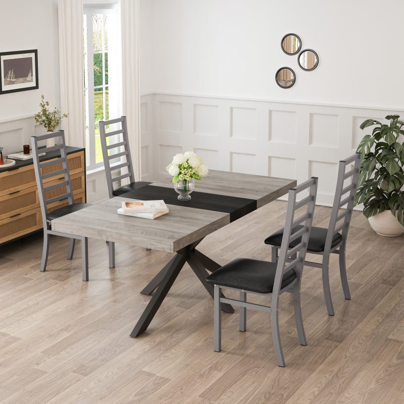 Metal Dining Chairs Set of 4, Steel Legs and PU Leather Seats, High Back Armless Dining Chairs, for Kitchen, Living Room, Grey