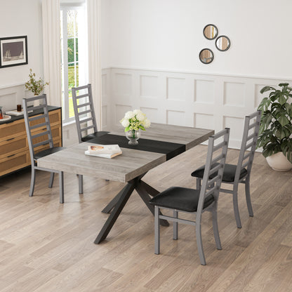 Metal Dining Chairs Set of 4, Steel Legs and PU Leather Seats, High Back Armless Dining Chairs, for Kitchen, Living Room, Grey