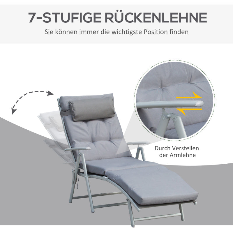 Sonnenliege Strandliege Gartenliege klappbar verstellbar mit Kissen, Grau