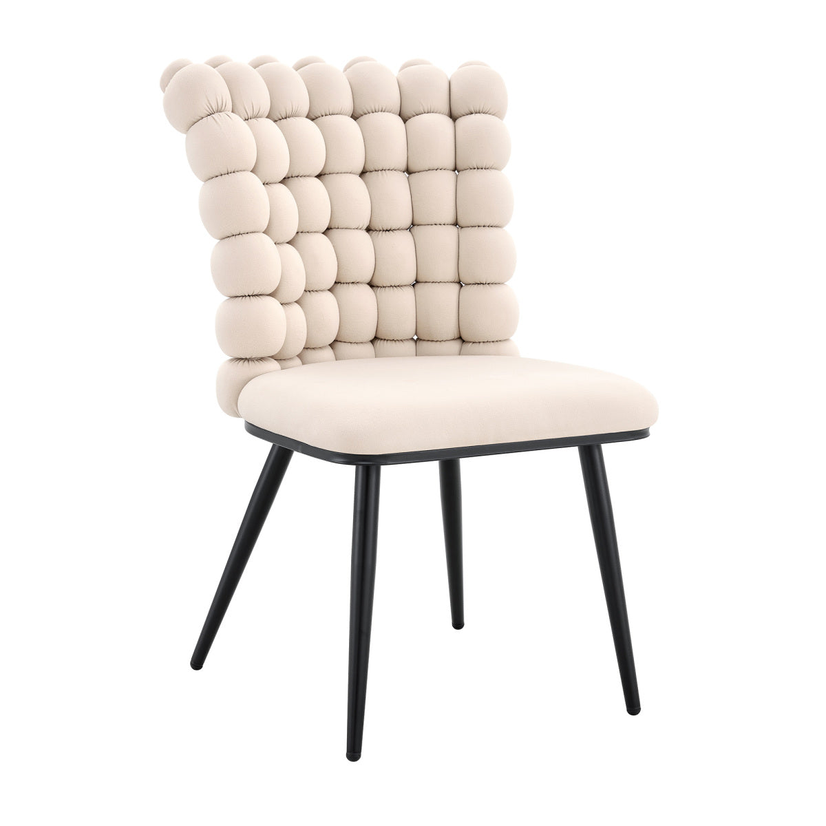 Esszimmerstuhl 2er Set Samt, Schwarz-Metallbeine, Modern Luxus, Cremeweiß