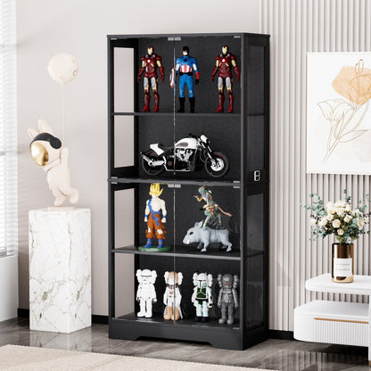 Glasvitrine Schwarz 165 cm hoch, Vitrinenschrank mit LED (3 Farben) & Bewegungssensor, 4 verstellbare Böden