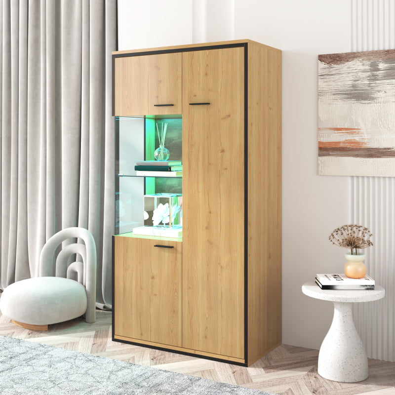 Moderne Vitrine mit LED-Beleuchtung - 150Hcm - Glastür, Mehrzweckregale, 15 Farboptionen, Großer Stauraum, Glasboden, Schaukasten, Präsentationsmöbel, Schrank mit Beleuchtung,Möbel mit Glastür