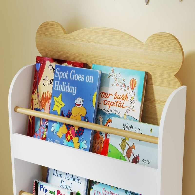 Bücherregal für Kinder Kinderregal mit 3 Ablagen Aufbewahrungsregal aus Holz Spielzeugregal für Spielzeug, Weiß