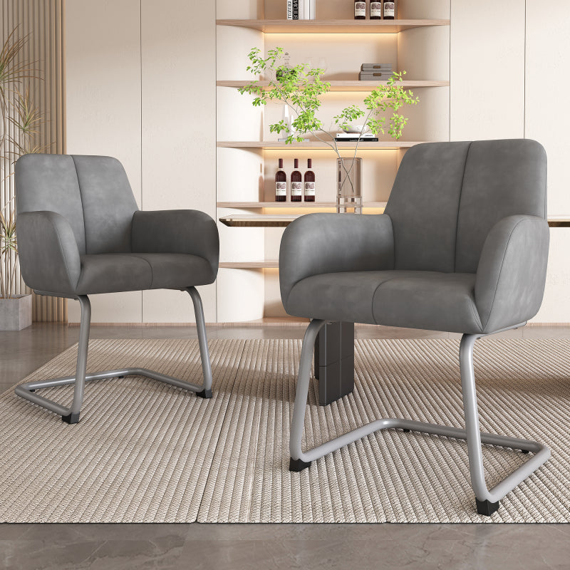 Esszimmerstuhl, 4er set, Sessel mit gewölbten Metallfüßen, grau