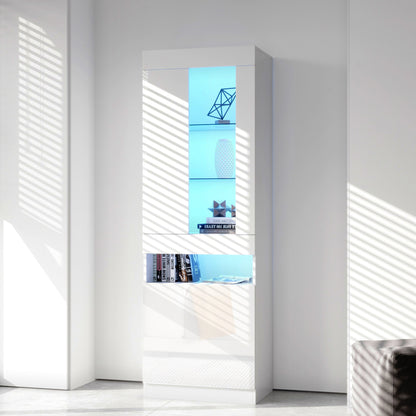Schwarze LED-Vitrine mit 2 Glastüren - Standvitrine inkl. Beleuchtung, Freistehender Schrank für Wohnzimmer, Buffetschrank & Sammlervitrine, Weiß