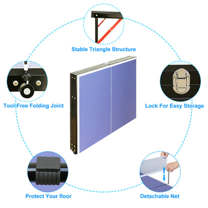 137.2cm/4.5FT Foldable Table Tennis Table, Portable Ping Pong Table Set with Net, 2 Table Tennis Paddles and 3 Balls Indoor & Outdoor Games Easy to Store