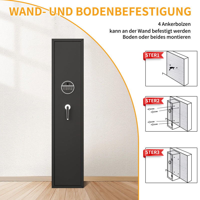 Gewehrschrank für 5 Langwaffen, Gewehrsafe für Gewehre und Pistolen, Schrotflinten-Safe, Schnellzugriff. Geeignet zur sicheren Aufbewahrung von Langwaffen und Schuss. H 138 cm × B 30 cm × T 30 cm