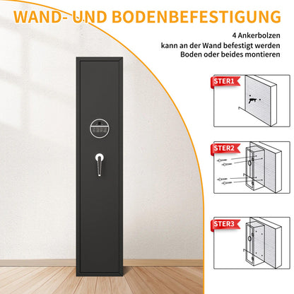 Gewehrschrank für 5 Langwaffen, Gewehrsafe für Gewehre und Pistolen, Schrotflinten-Safe, Schnellzugriff. Geeignet zur sicheren Aufbewahrung von Langwaffen und Schuss. H 138 cm × B 30 cm × T 30 cm