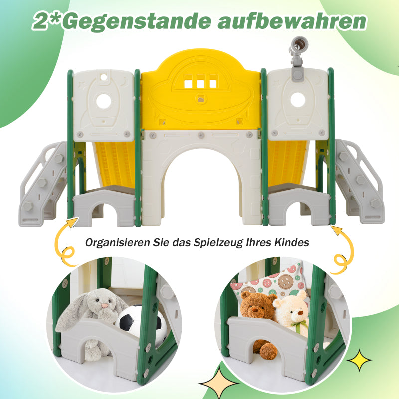 8 in 1 Kinderrutsche Kletterspielzeug, Multifunktionsrutsche mit 2 Rutschen, freistehende Rutsche, Klettern, Bohrspiel, Stauraum, Spielkorridor, Basketballkorb, Lasso-Spiel, Teleskop
