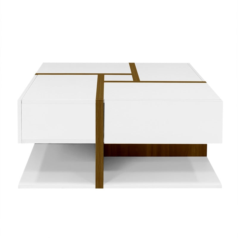 Hochglanz-Couchtisch, Tisch mit 4 Schubladen, einzigartige Farbabstimmung und Liniendesign, Stauraum unten. 78*78*34,8cm