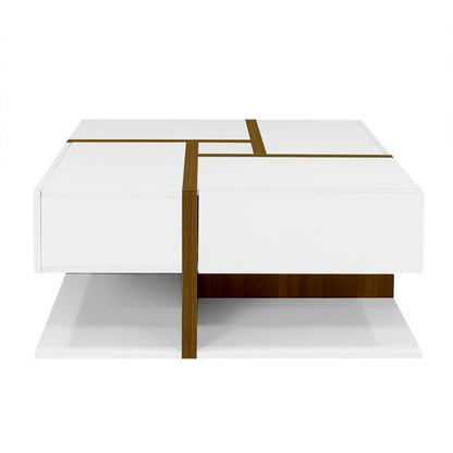 Hochglanz-Couchtisch, Tisch mit 4 Schubladen, einzigartige Farbabstimmung und Liniendesign, Stauraum unten. 78*78*34,8cm