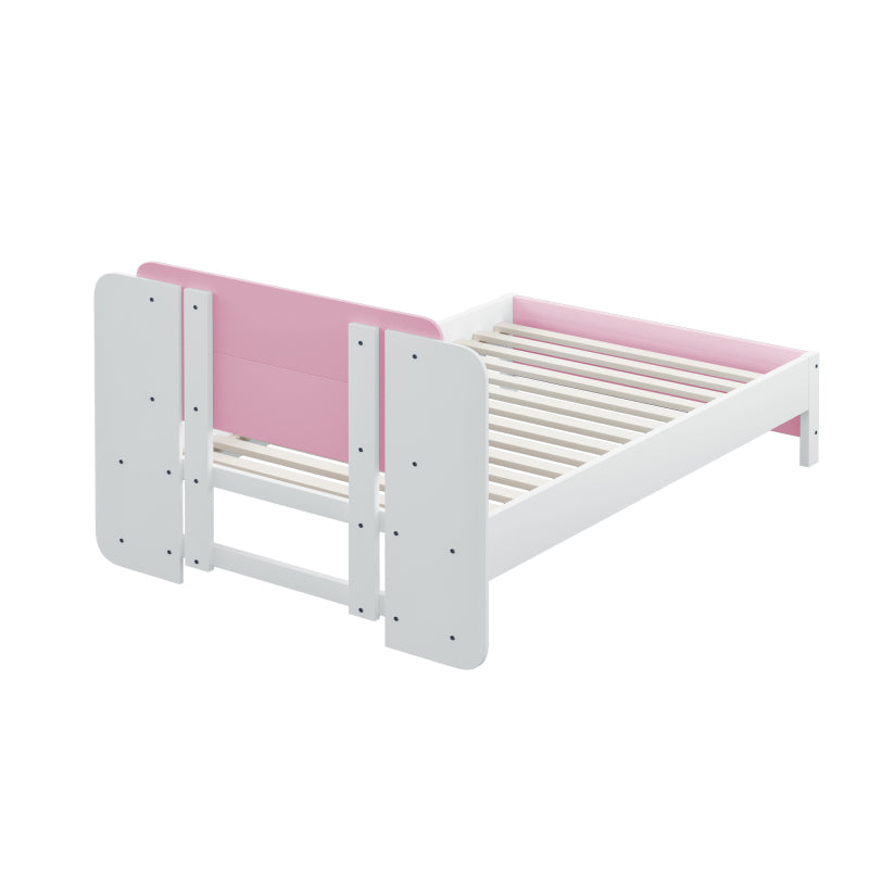 Holzbett 90*200 cm , Einzigartige und Minimalistische Form, Kopfteil mit Liniendesign, Kindereinzelbett, Rosa