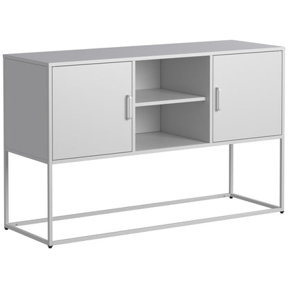 Weißer Metall-Akzent-Schrank, Sideboard-Buffet und Aufbewahrungs-Schrank-Safe, Robuster Metallbau mit stilvollem Weiß,  H 75 cm × B 120 cm × T 40 cm