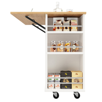 Kücheninsel mit herausnehmbaren Trennwänden, Küchenschrank, Esszimmerwagen mit Arbeitsplatte, Buffetschrank, Esszimmerwagen mit Holzmaserung, ausgestattet mit Snackhalter und Weinglasregal, weiß