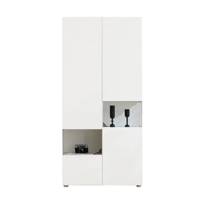 Vitrine mit LED-Beleuchtung, Hochschrank mit transparentes Acryl, für Wohnzimmer Büro Küche, offene Lagerung, Weiß