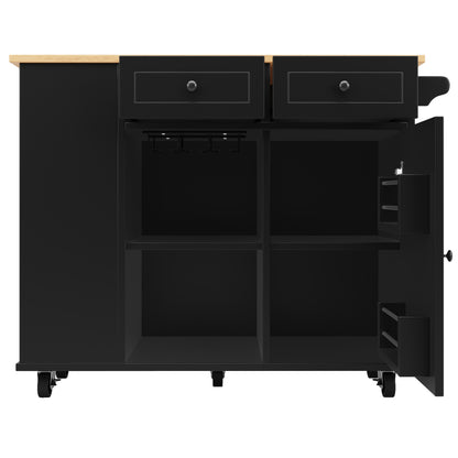 Kücheninsel mit Arbeitsplatte Küchenschrank Schwarz Esszimmerwagen mit Snackhalter und Weinglasregal Buffetschrank Trennwände Holzmaserung