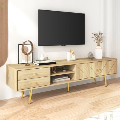 TV-Schrank 160 cm mit Goldfüßen, Zwei Schubladen und Einzigartig Gestalteten Türen