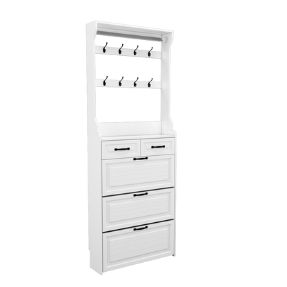 Weißer Schuhschrank mit Aufhänger, 3 Türen 2 Schubladen