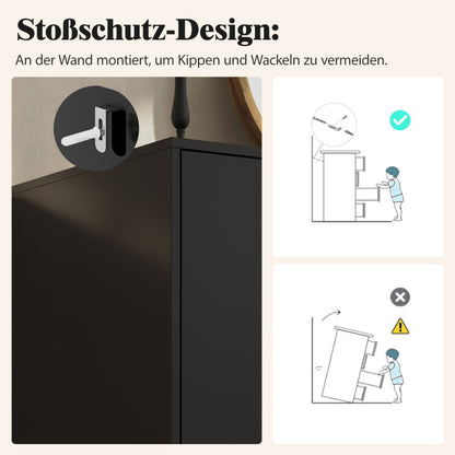 Esszimmerschrank (140×40×83cm), Esszimmer-Wohnzimmer-Aufbewahrungsschrank, einzigartiges Design, Schranktürdesign, freistehender Schrank, Minimalistisches Sideboard,Rundzugring Schranktür,Schwarz